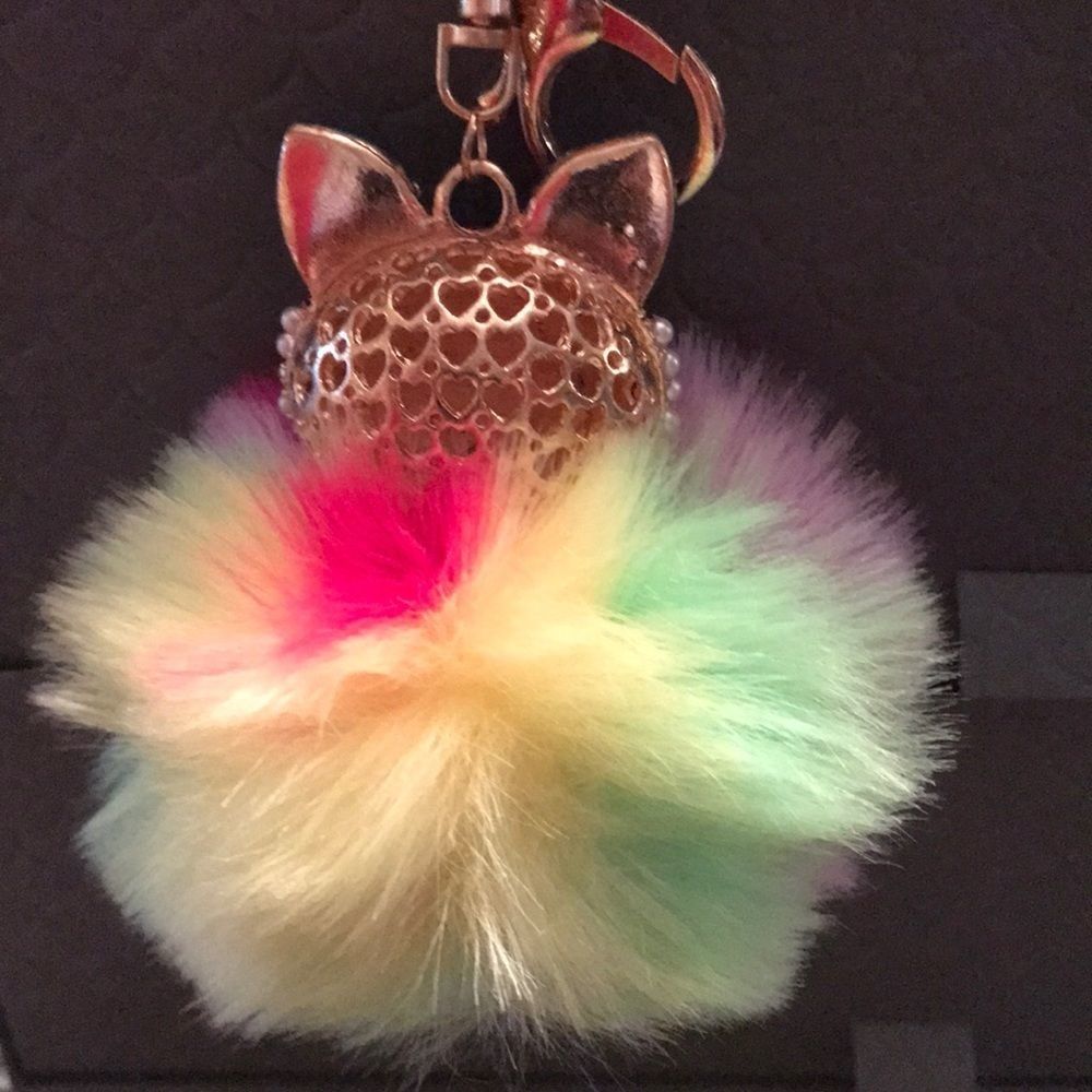 New‼️Cat 🐱 Multi Color Rhinestone PomPom Keychain - Picture 3 of 5